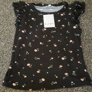 Flirty ruffle cap sleeve black and pink shirt